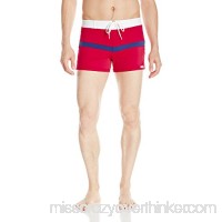 Sauvage Men's Sports Color Spliced Swim Trunk Red B01MFDXFO9